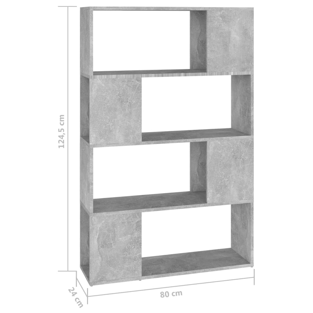 betonszürke térelválasztó könyvszekrény 80 x 24 x 124,5 cm