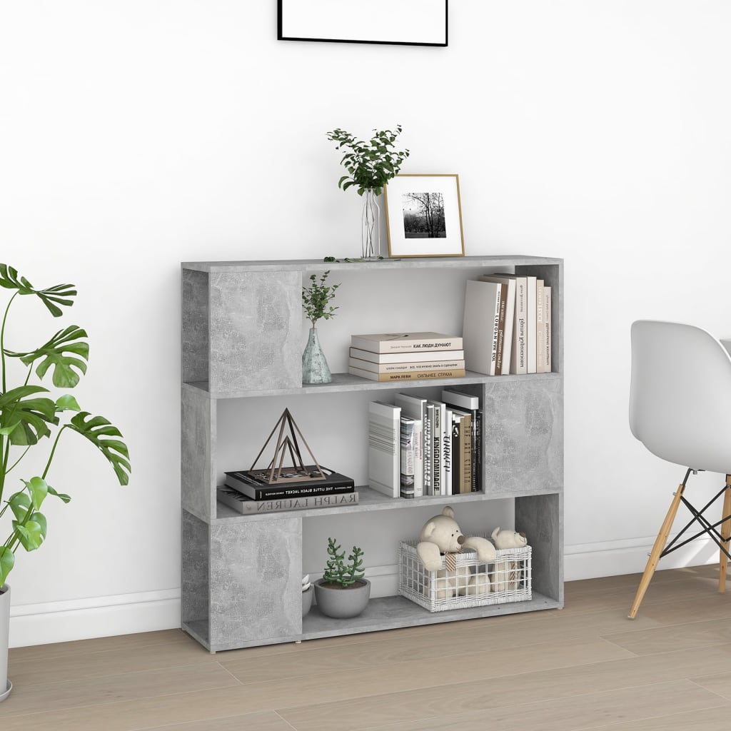 betonszürke szerelt fa térelválasztó könyvszekrény 100x24x94 cm