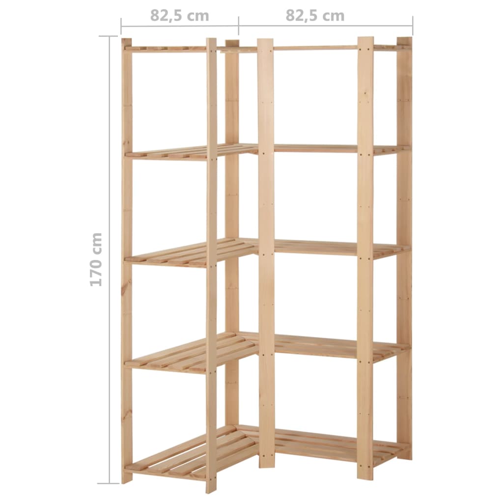 5 szintes tömör fenyőfa sarok-tárolóállvány 82,5x82,5x170 cm