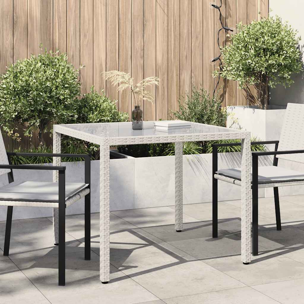 fehér polyrattan és edzett üveg kerti asztal 90 x 90 x 75 cm