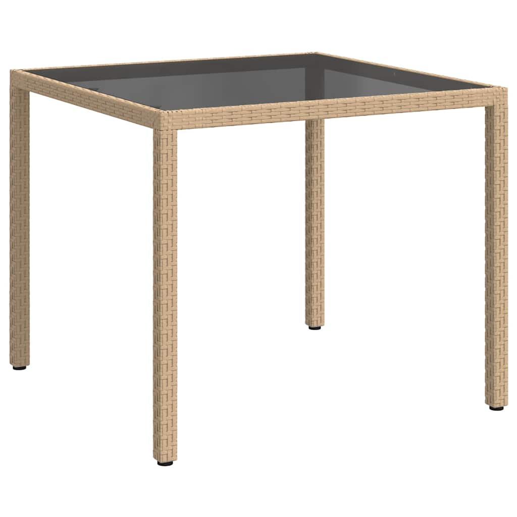 bézs polyrattan és edzett üveg kerti asztal 90 x 90 x 75 cm