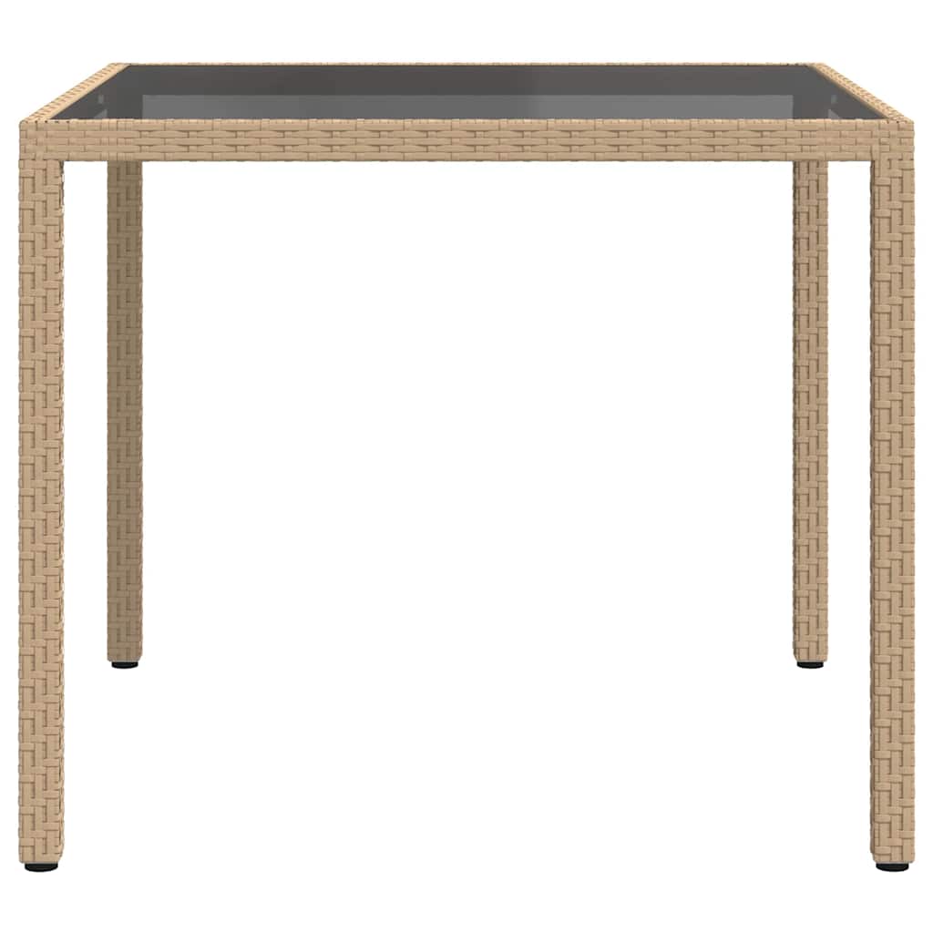 bézs polyrattan és edzett üveg kerti asztal 90 x 90 x 75 cm
