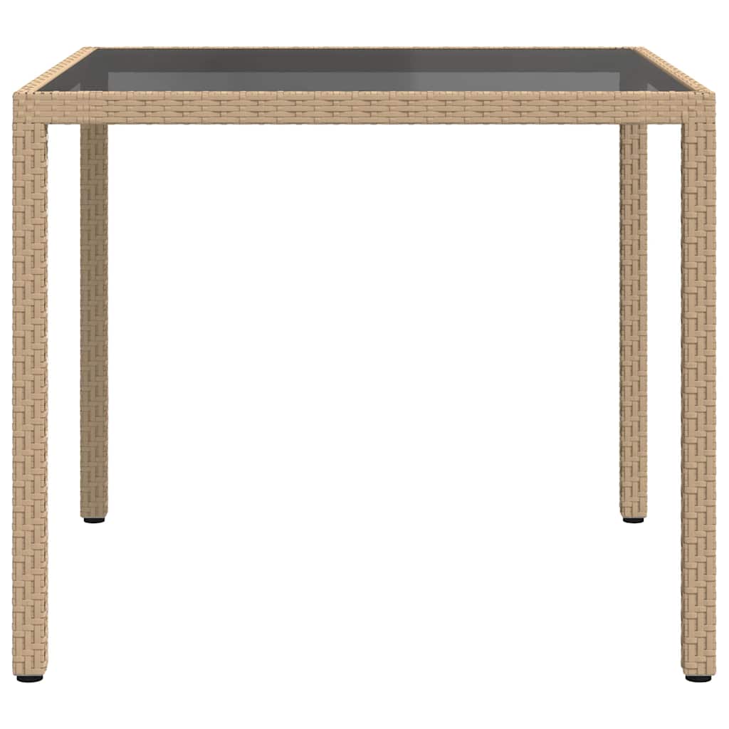 bézs polyrattan és edzett üveg kerti asztal 90 x 90 x 75 cm