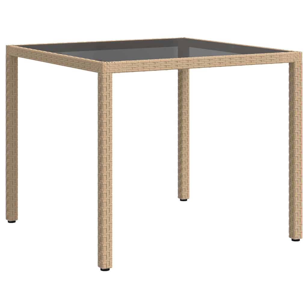 bézs polyrattan és edzett üveg kerti asztal 90 x 90 x 75 cm