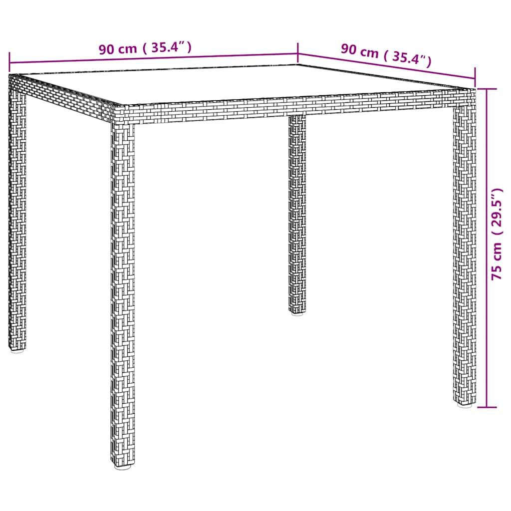 bézs polyrattan és edzett üveg kerti asztal 90 x 90 x 75 cm