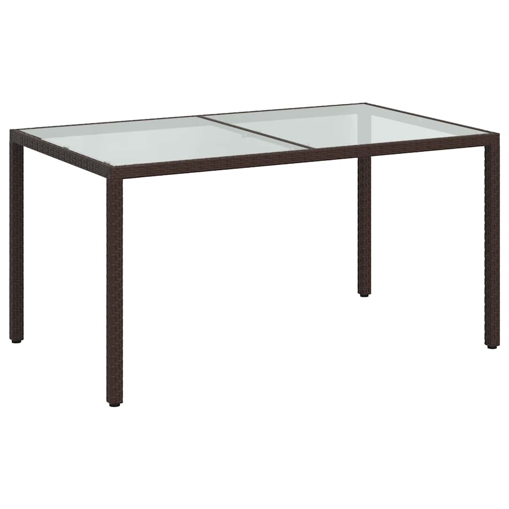 barna polyrattan és edzett üveg kerti asztal 150 x 90 x 75 cm