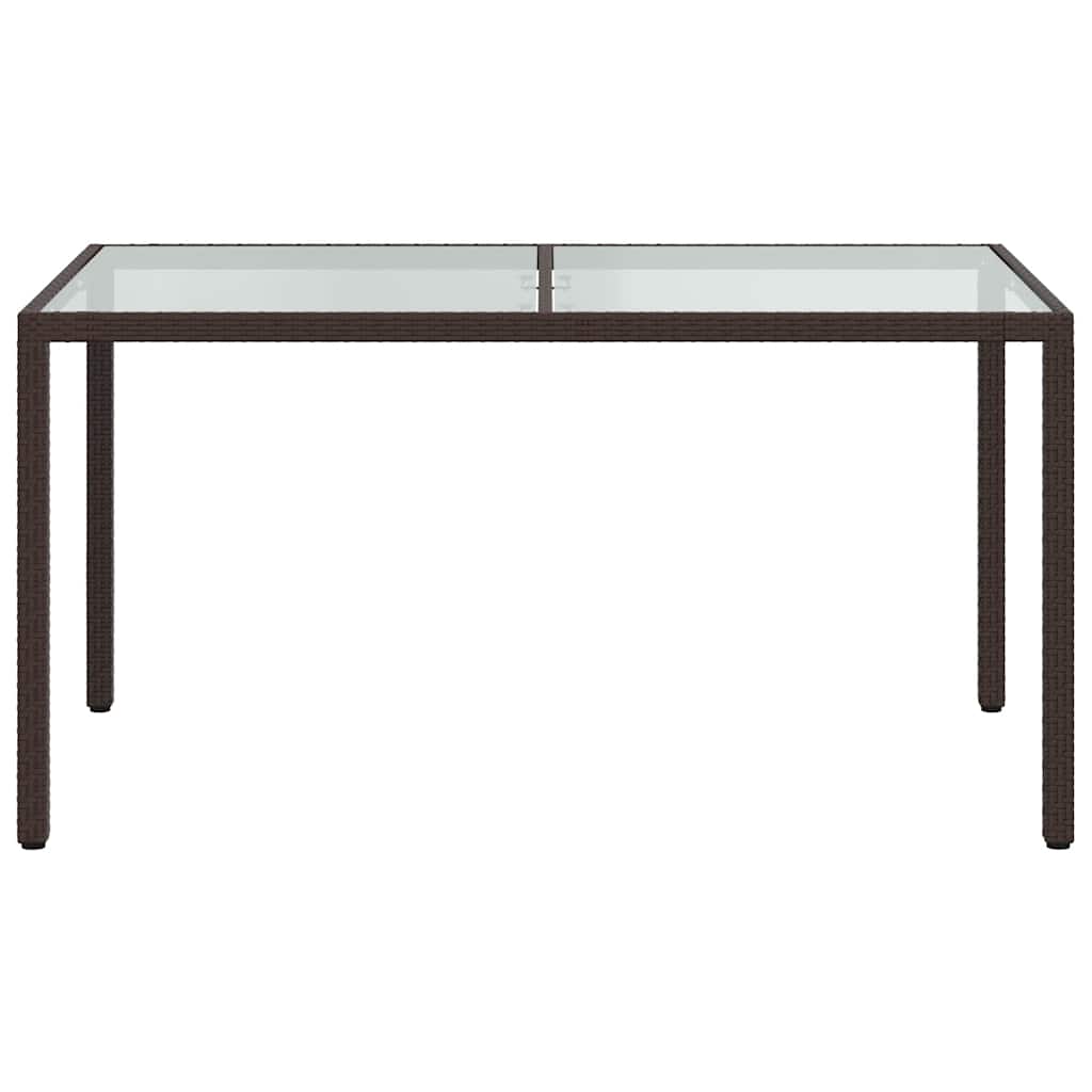 barna polyrattan és edzett üveg kerti asztal 150 x 90 x 75 cm