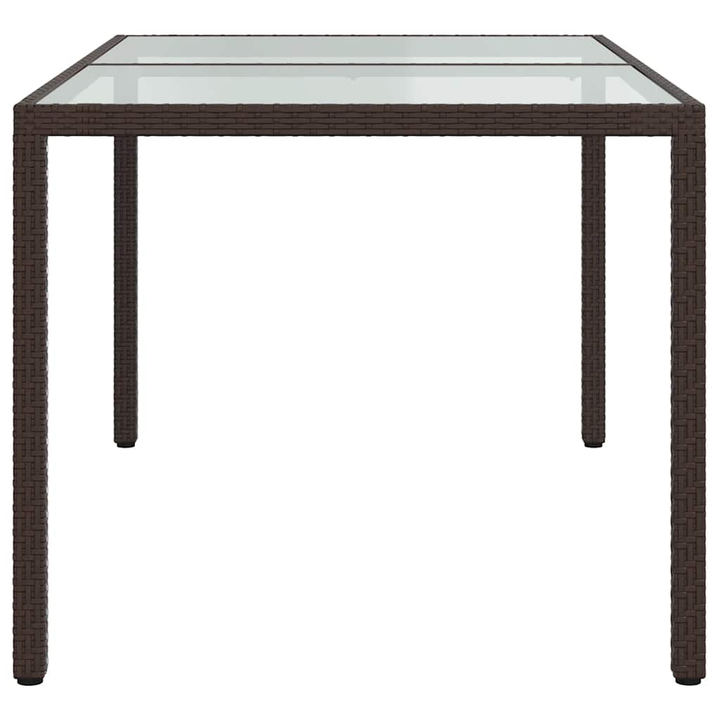 barna polyrattan és edzett üveg kerti asztal 150 x 90 x 75 cm