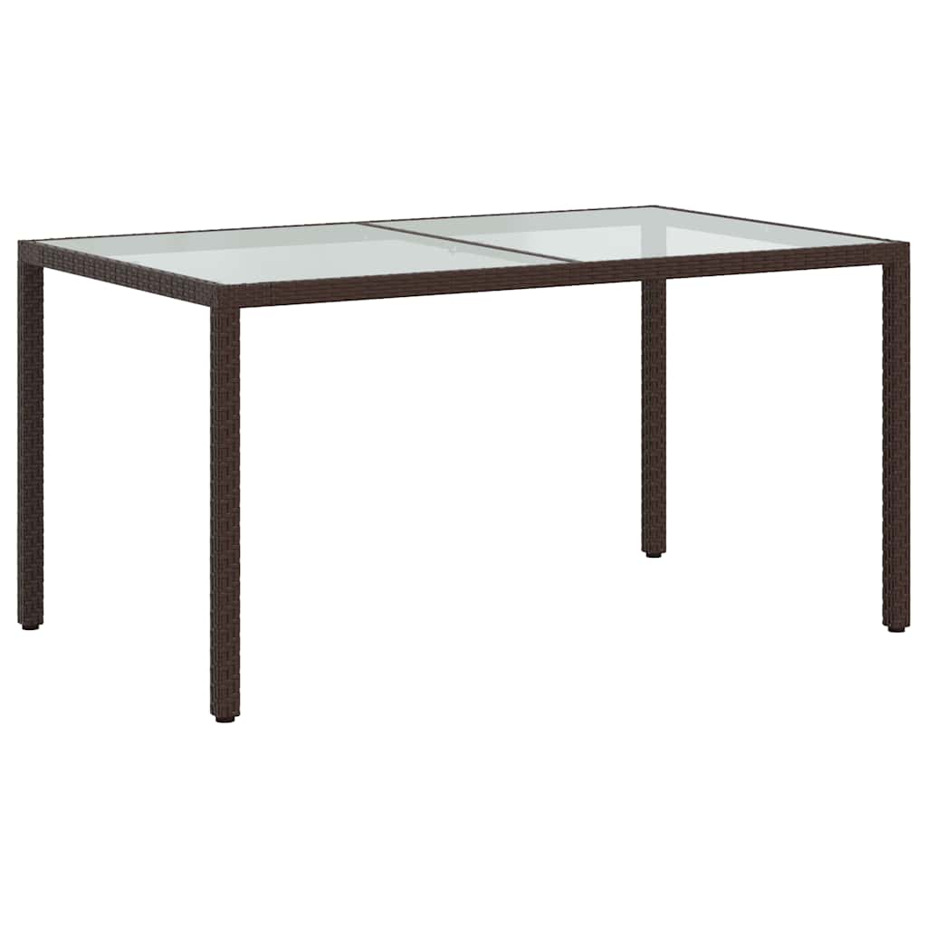 barna polyrattan és edzett üveg kerti asztal 150 x 90 x 75 cm