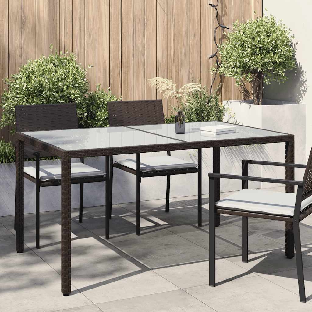 barna polyrattan és edzett üveg kerti asztal 150 x 90 x 75 cm