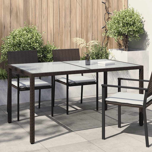 barna polyrattan és edzett üveg kerti asztal 150 x 90 x 75 cm