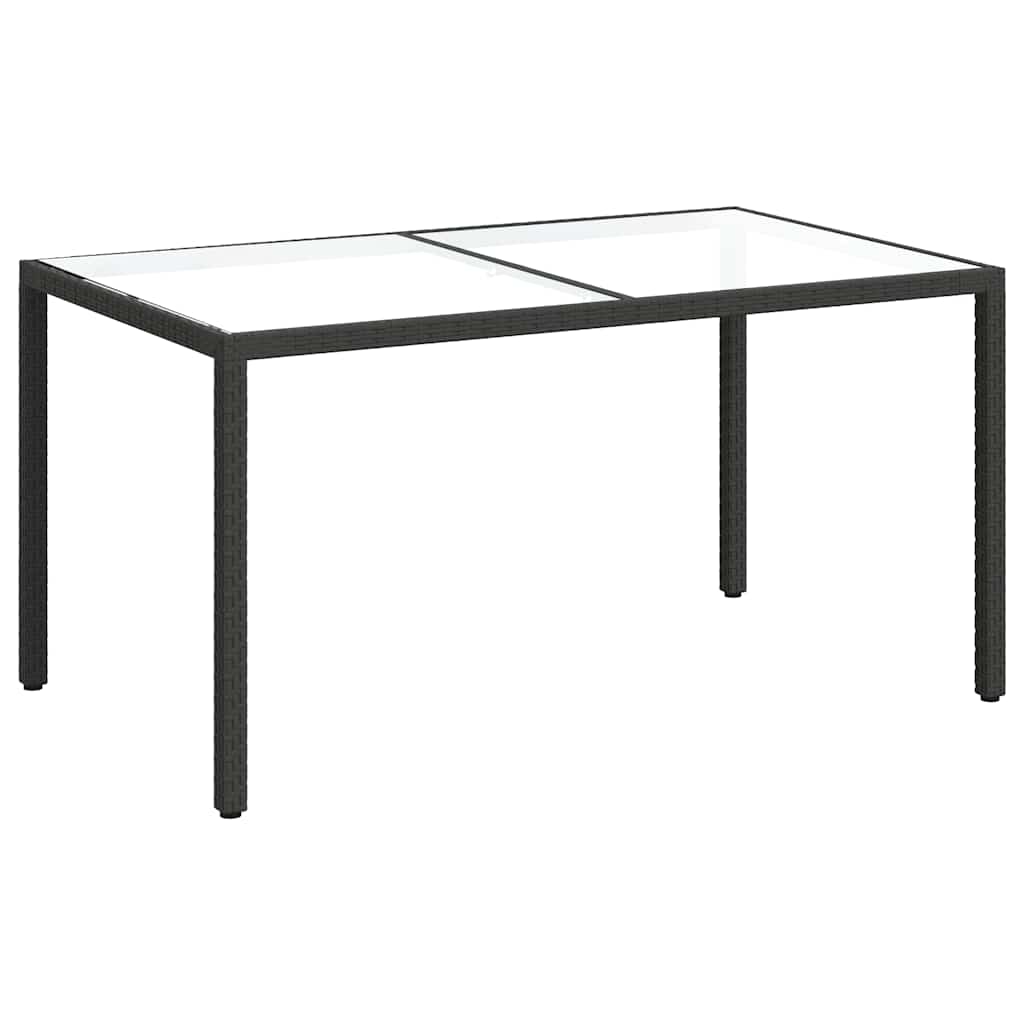 fekete polyrattan és edzett üveg kerti asztal 150 x 90 x 75 cm