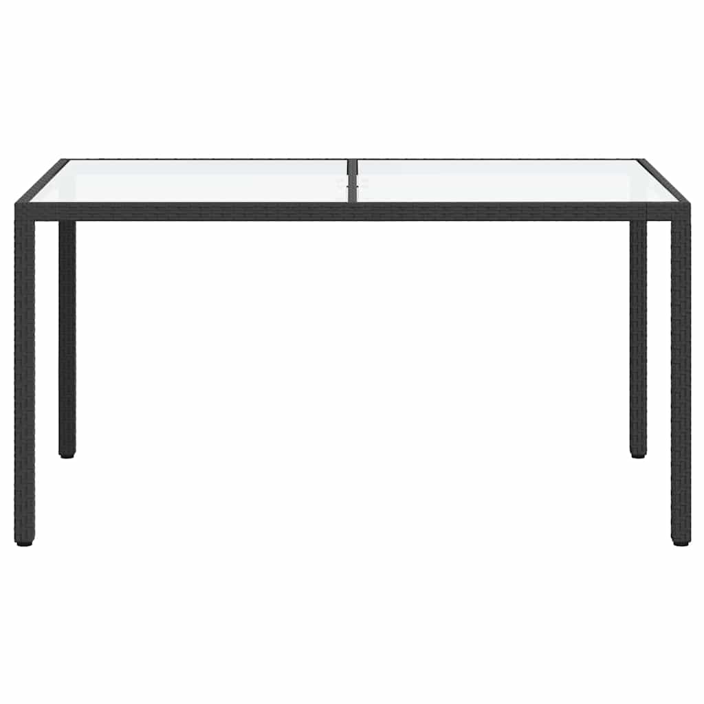 fekete polyrattan és edzett üveg kerti asztal 150 x 90 x 75 cm