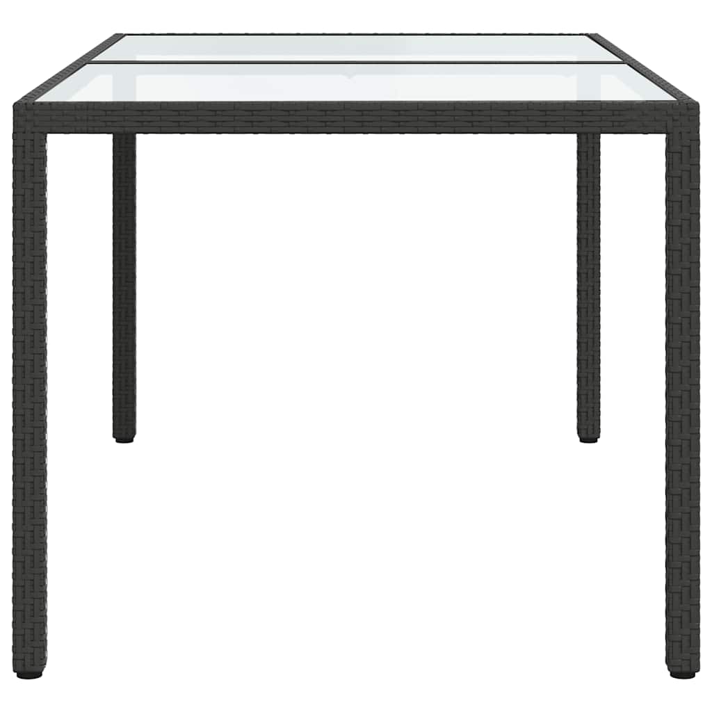 fekete polyrattan és edzett üveg kerti asztal 150 x 90 x 75 cm