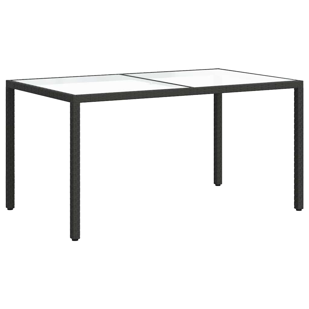 fekete polyrattan és edzett üveg kerti asztal 150 x 90 x 75 cm