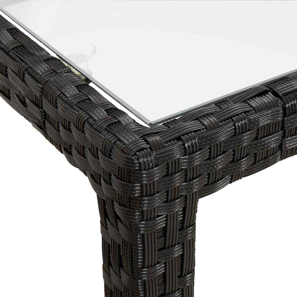 fekete polyrattan és edzett üveg kerti asztal 150 x 90 x 75 cm