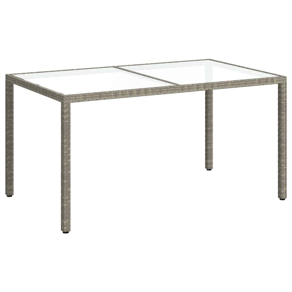 szürke polyrattan és edzett üveg kerti asztal 150 x 90 x 75 cm
