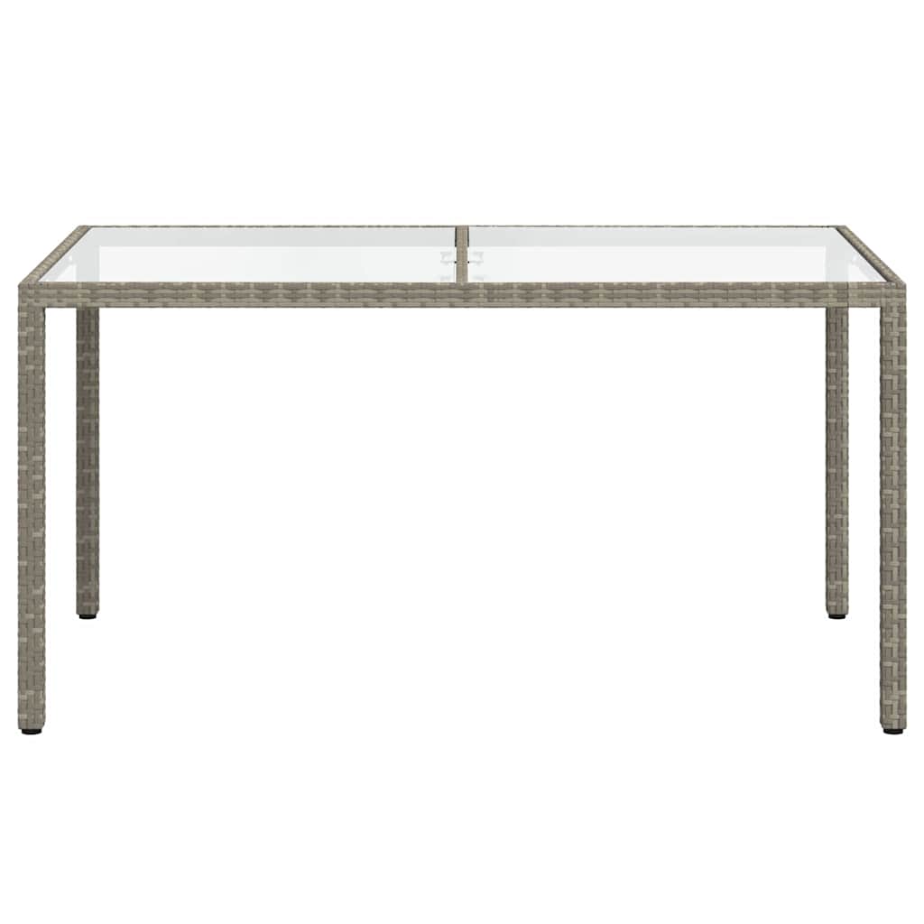 szürke polyrattan és edzett üveg kerti asztal 150 x 90 x 75 cm