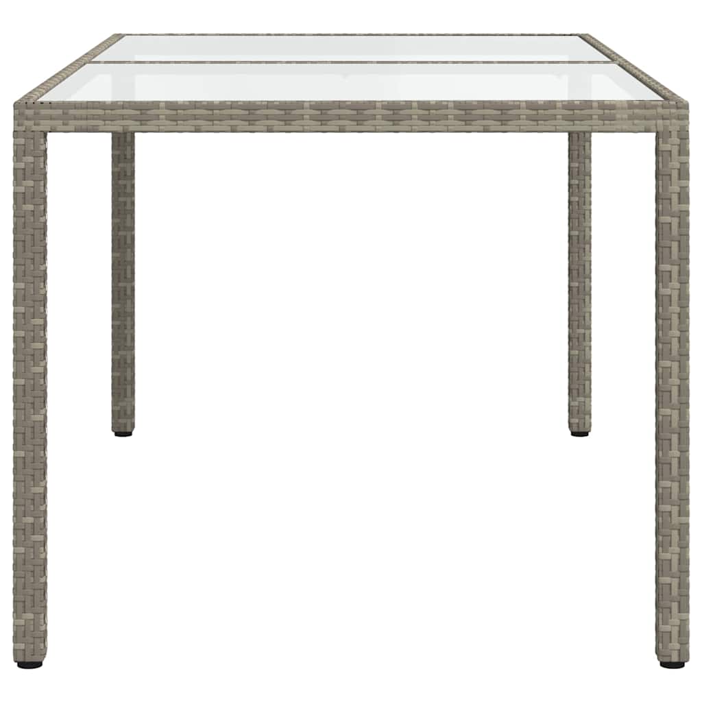 szürke polyrattan és edzett üveg kerti asztal 150 x 90 x 75 cm