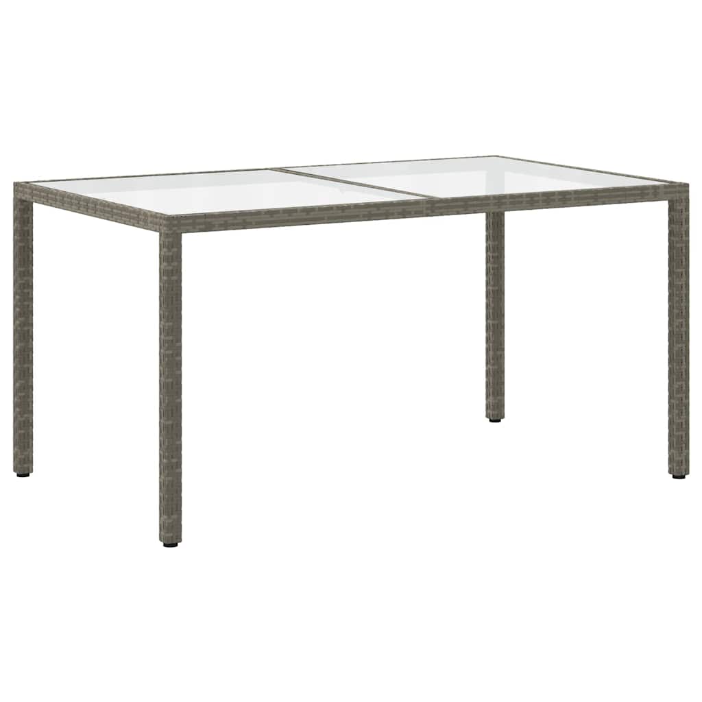 szürke polyrattan és edzett üveg kerti asztal 150 x 90 x 75 cm
