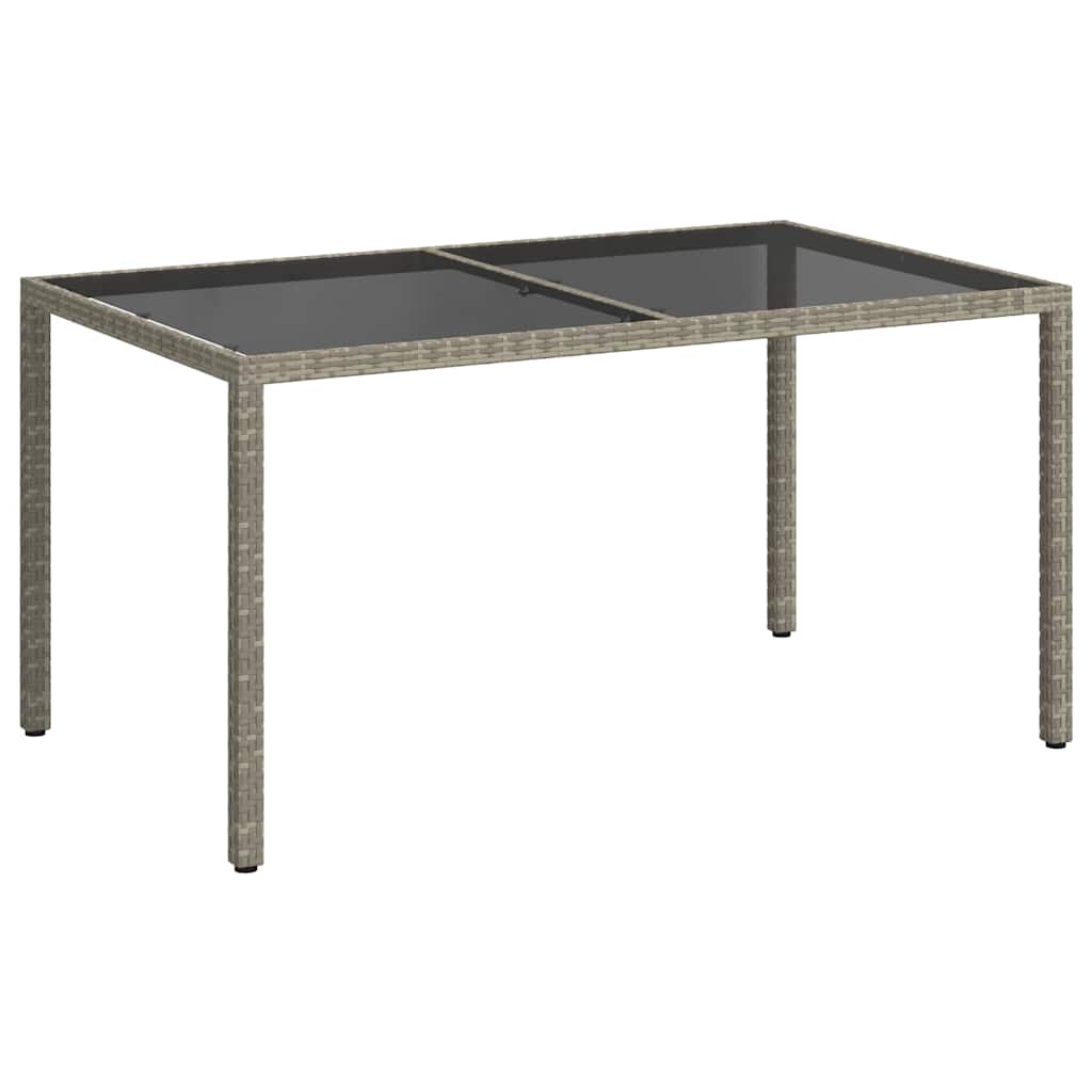 szürke polyrattan és edzett üveg kerti asztal 150 x 90 x 75 cm