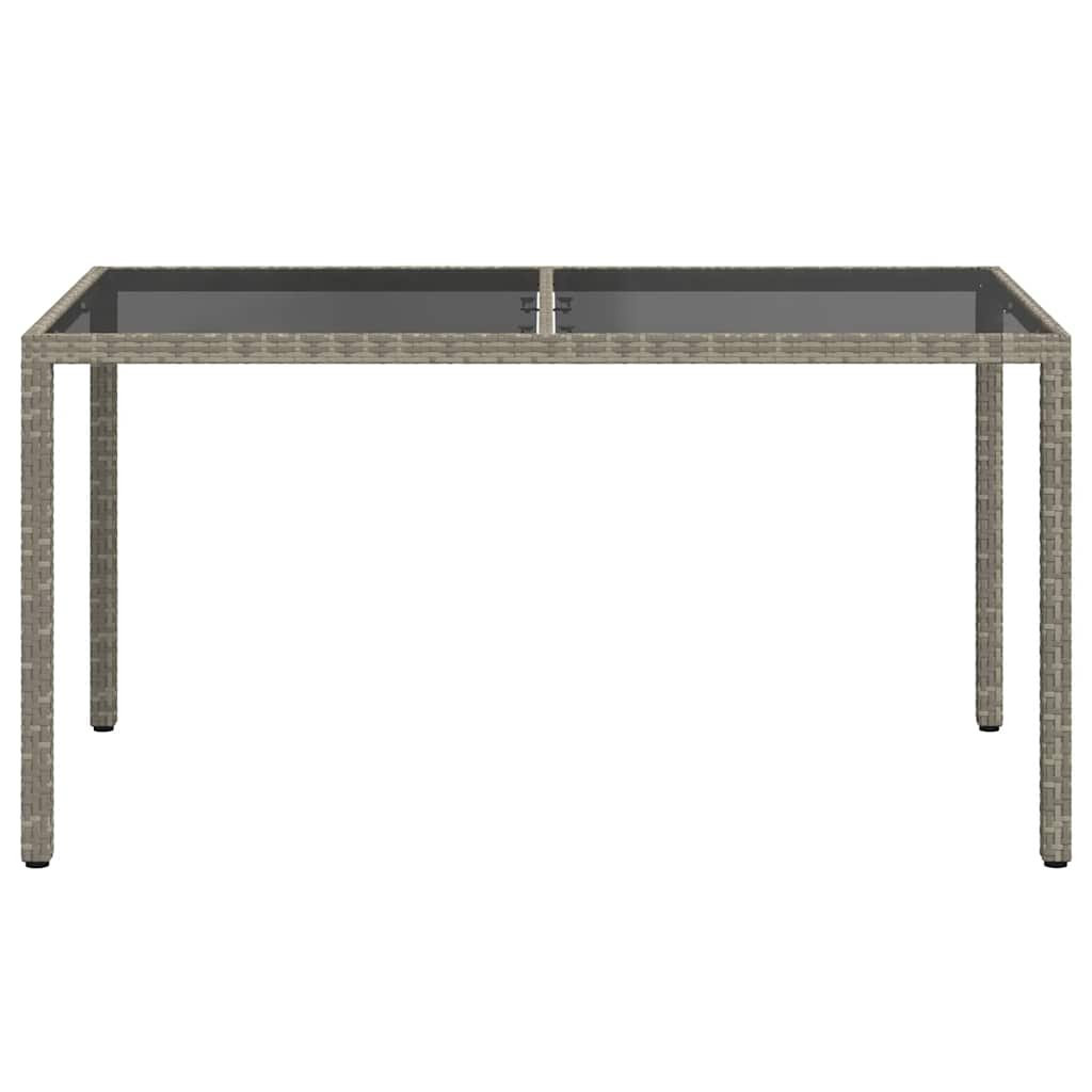 szürke polyrattan és edzett üveg kerti asztal 150 x 90 x 75 cm