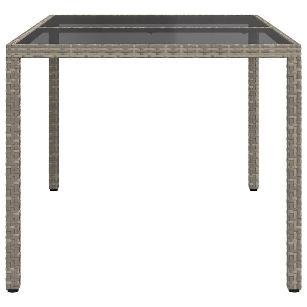 szürke polyrattan és edzett üveg kerti asztal 150 x 90 x 75 cm