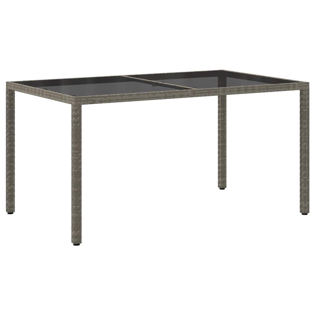 szürke polyrattan és edzett üveg kerti asztal 150 x 90 x 75 cm