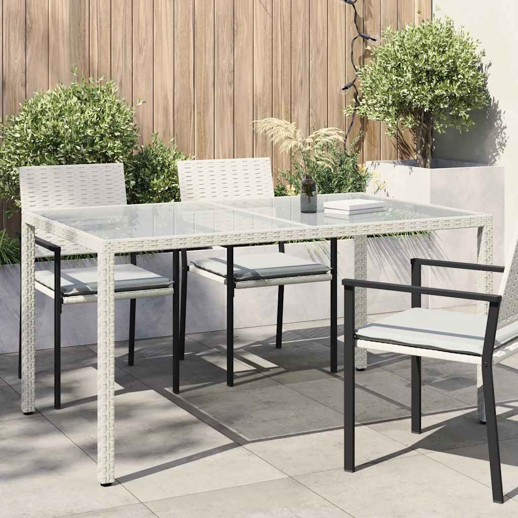 fehér polyrattan és edzett üveg kerti asztal 150 x 90 x 75 cm