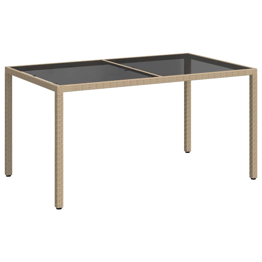 bézs polyrattan és edzett üveg kerti asztal 150 x 90 x 75 cm