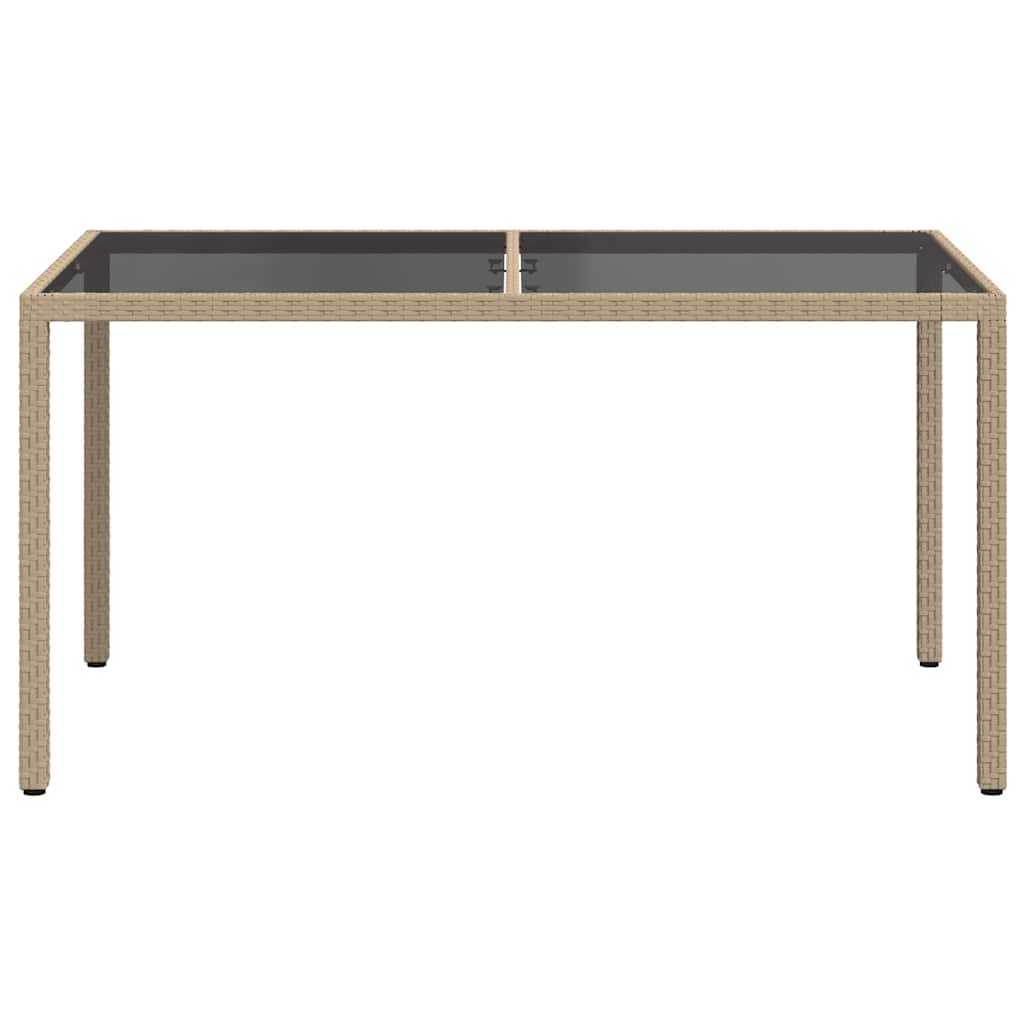 bézs polyrattan és edzett üveg kerti asztal 150 x 90 x 75 cm