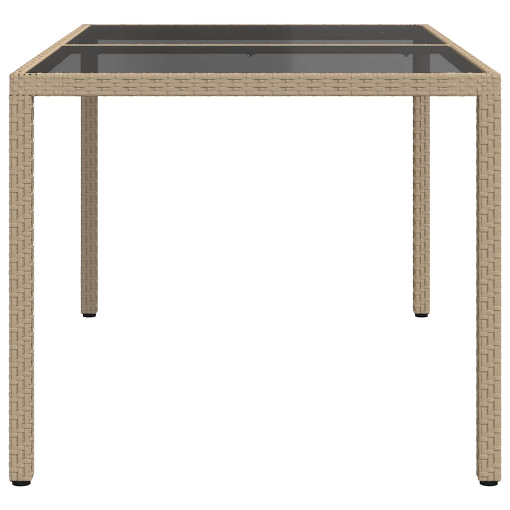 bézs polyrattan és edzett üveg kerti asztal 150 x 90 x 75 cm