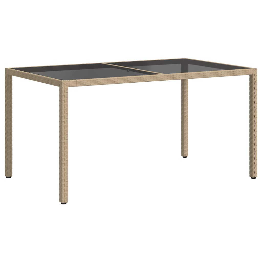 bézs polyrattan és edzett üveg kerti asztal 150 x 90 x 75 cm