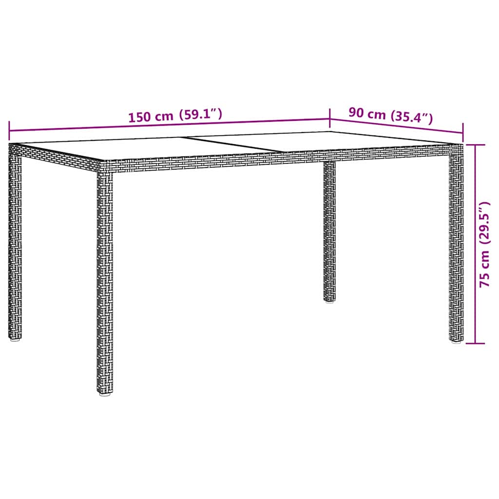 bézs polyrattan és edzett üveg kerti asztal 150 x 90 x 75 cm