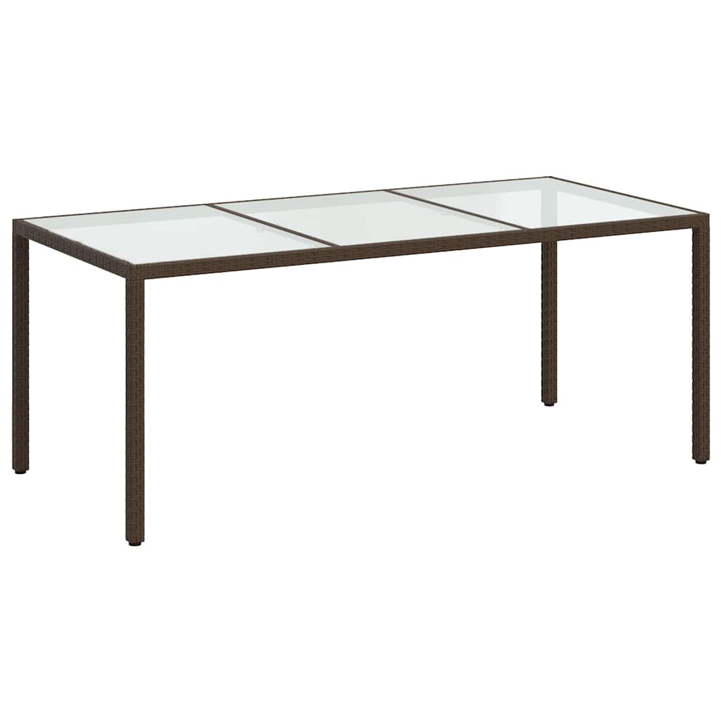 barna polyrattan és edzett üveg kerti asztal 190 x 90 x 75 cm
