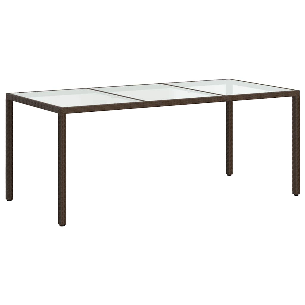 barna polyrattan és edzett üveg kerti asztal 190 x 90 x 75 cm