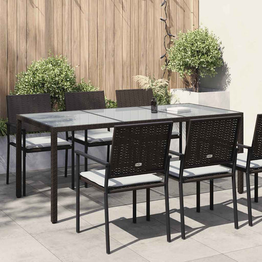 barna polyrattan és edzett üveg kerti asztal 190 x 90 x 75 cm