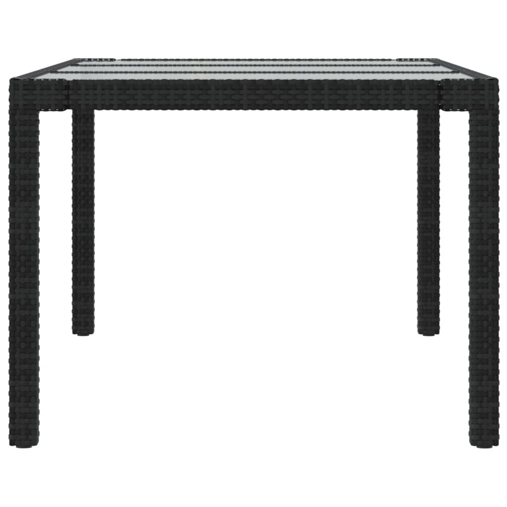 fekete polyrattan és edzett üveg kerti asztal 190 x 90 x 75 cm
