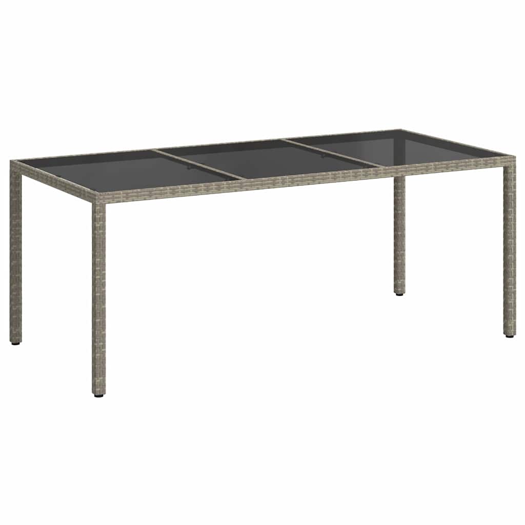 szürke polyrattan és edzett üveg kerti asztal 190 x 90 x 75 cm