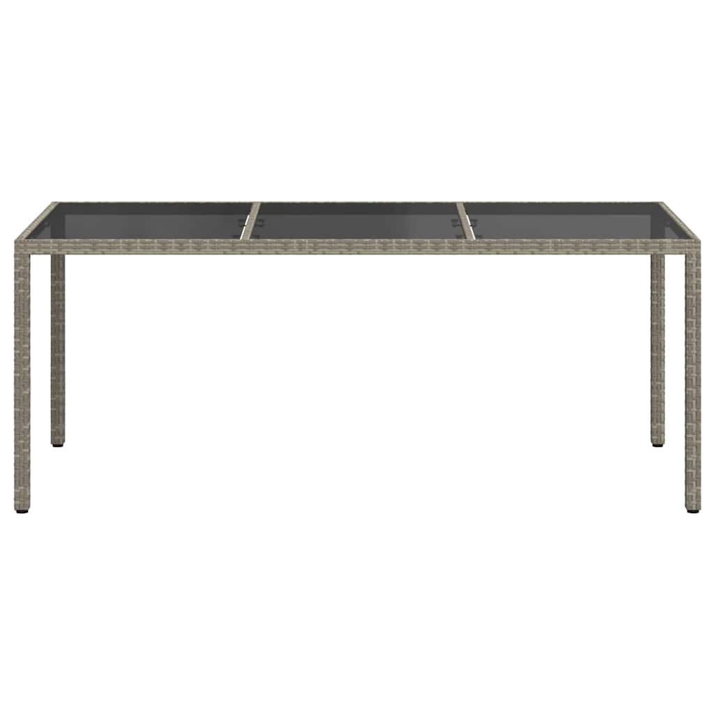szürke polyrattan és edzett üveg kerti asztal 190 x 90 x 75 cm