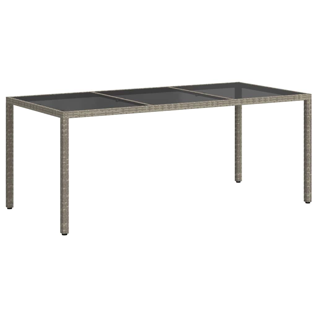 szürke polyrattan és edzett üveg kerti asztal 190 x 90 x 75 cm