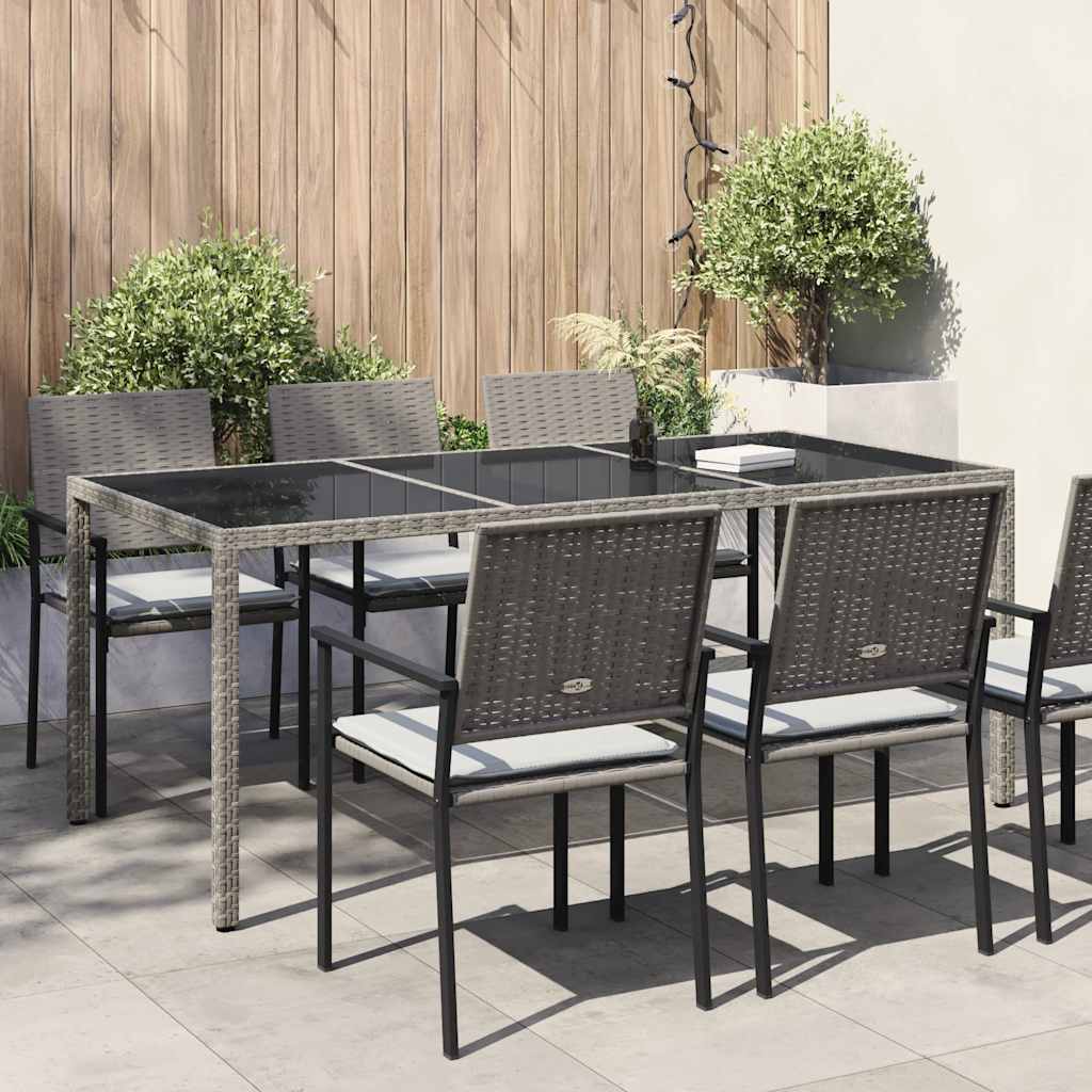 szürke polyrattan és edzett üveg kerti asztal 190 x 90 x 75 cm