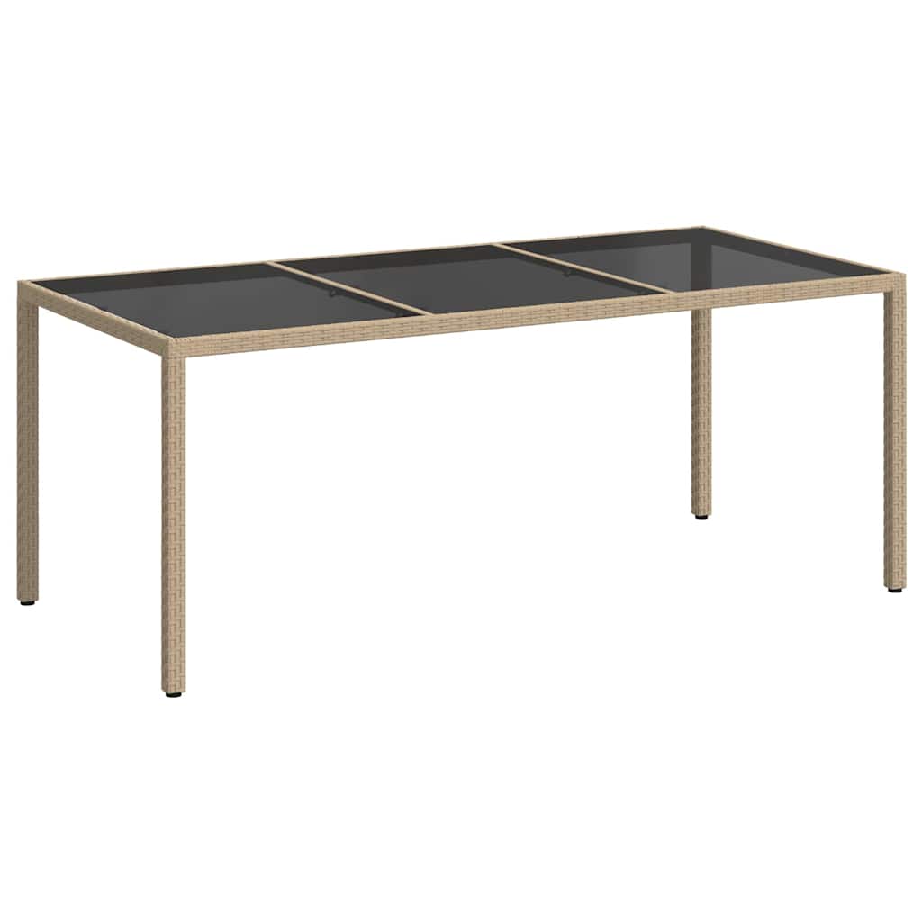 bézs szürke polyrattan és edzett üveg kerti asztal 190x90x75 cm