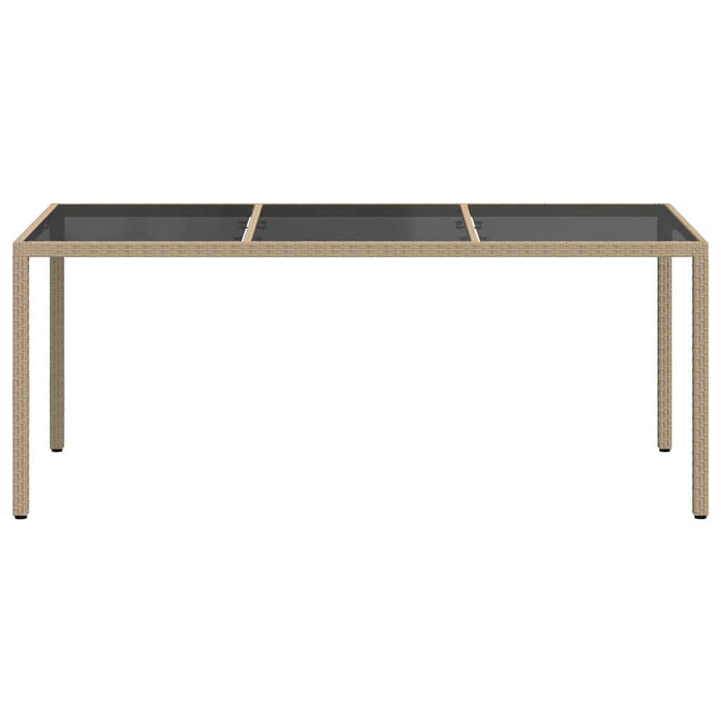 bézs szürke polyrattan és edzett üveg kerti asztal 190x90x75 cm