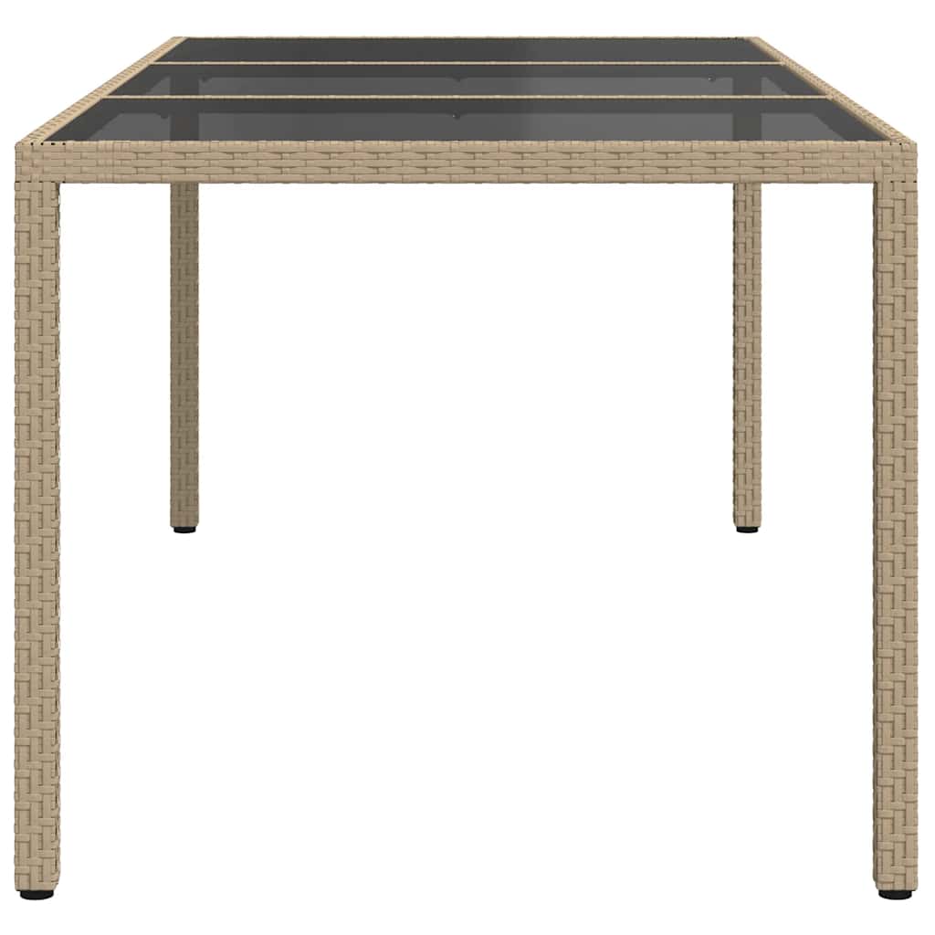 bézs szürke polyrattan és edzett üveg kerti asztal 190x90x75 cm