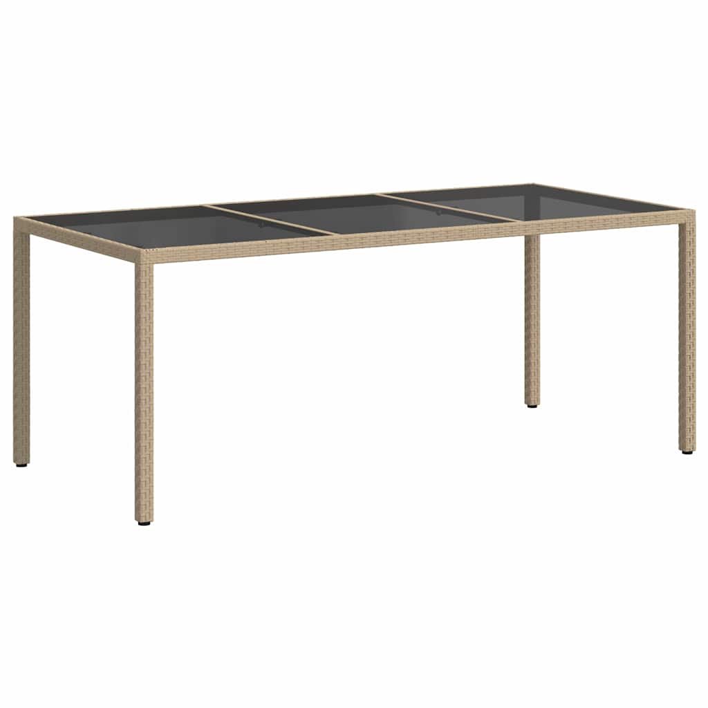 bézs szürke polyrattan és edzett üveg kerti asztal 190x90x75 cm