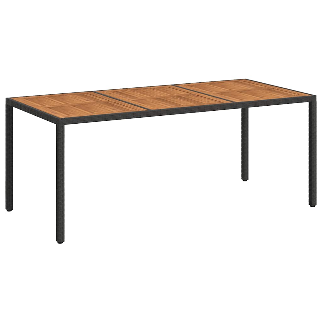 fekete polyrattan és akácfa kerti asztal 190 x 90 x 75 cm