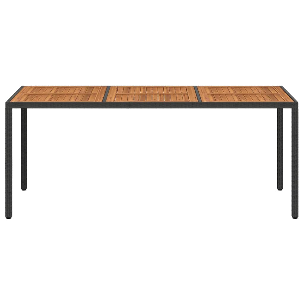 fekete polyrattan és akácfa kerti asztal 190 x 90 x 75 cm
