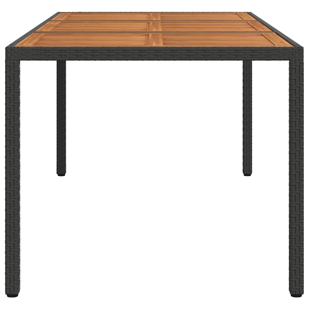 fekete polyrattan és akácfa kerti asztal 190 x 90 x 75 cm