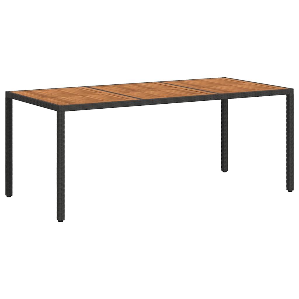 fekete polyrattan és akácfa kerti asztal 190 x 90 x 75 cm